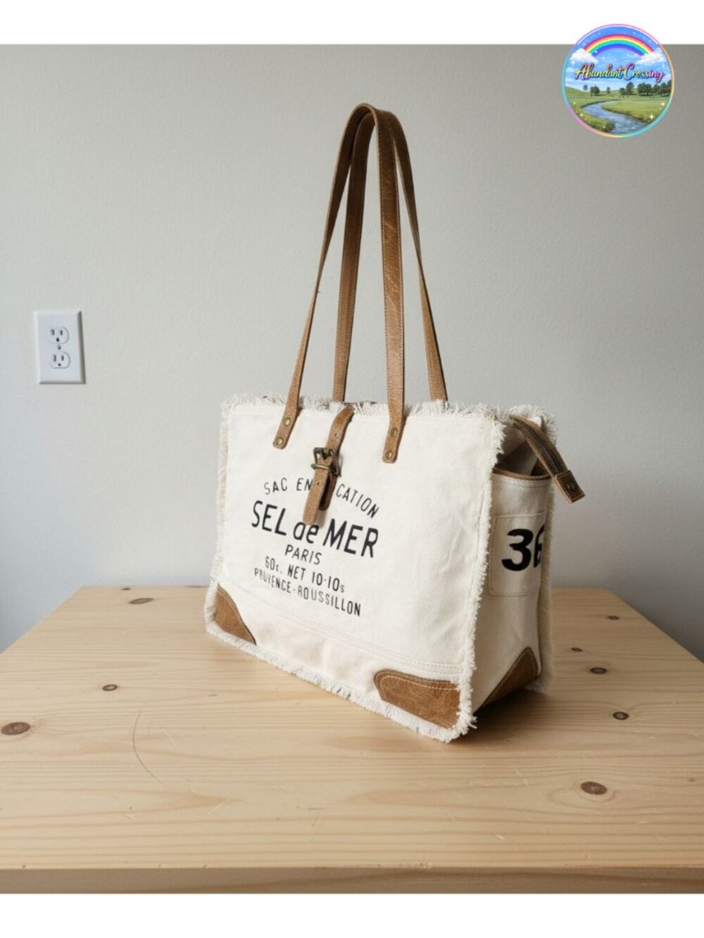 Canvas Leather Tote Bag Upcycled Shoulder Handbag